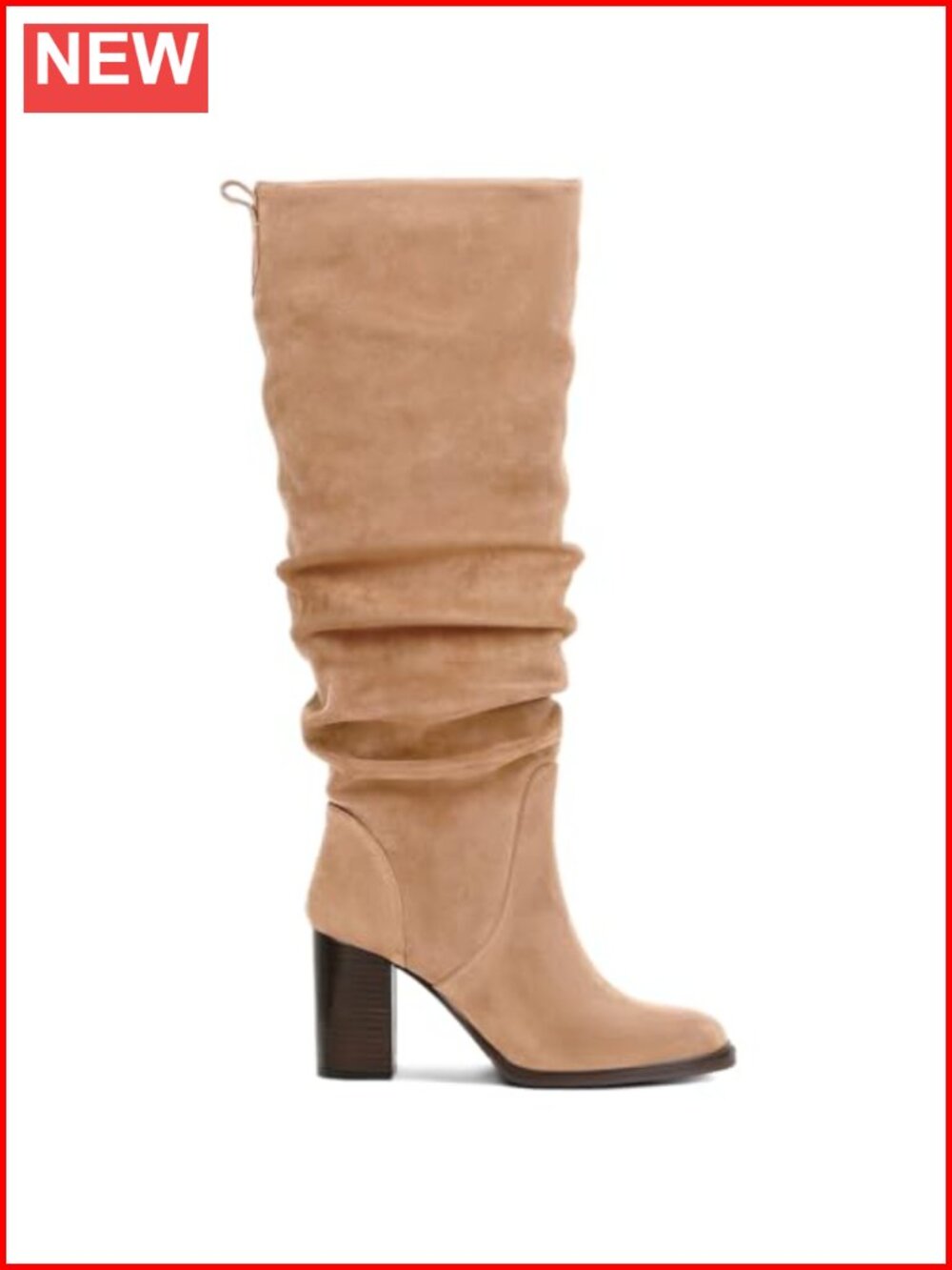 Faux Suede Knee High Slouch Boots Women Chunky Heel Zip Fall Winter